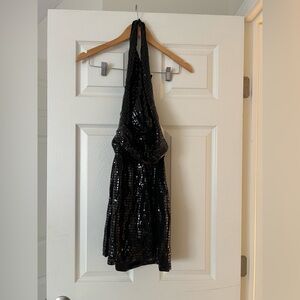 Black Sequin Halter Dress